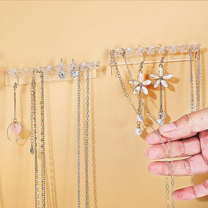 Wall Mounted Acrylic Necklace Organizers Wall Mounted Jewelry with Hooks for Necklaces Bracelets and Rings Bedroom Jewelry
