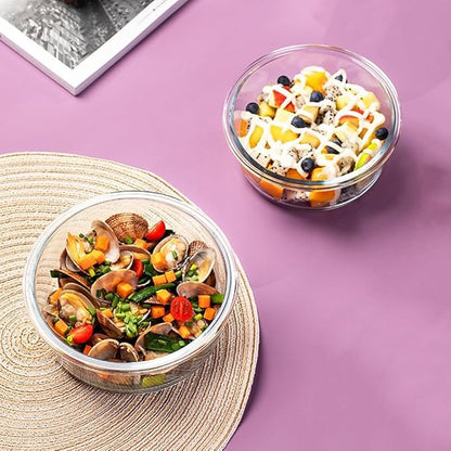 12oz Round Glass Food Containers With Lids, Small Round Glass Meal Prep Containers set,1.5 Cup Small Clear Food Storage Bowls BPA-Free, Microwave, Dishwasher, Freezer Safe（White）