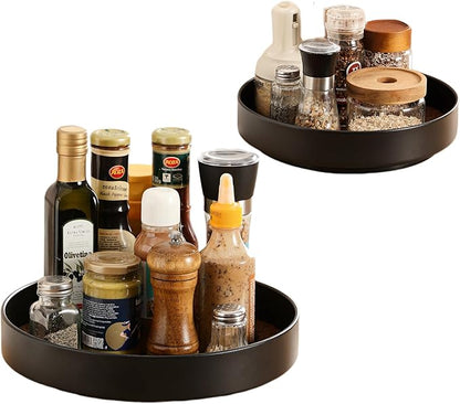 Non-Slip Rotating Lazy Susan Turntable, 360-Degree Swivel, Black with Textured Surface (Black, 10inches+12inches)