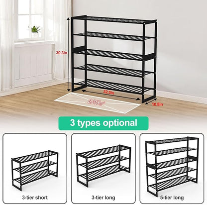 Jripae Shoe Rack Bamboo 5 Tier Shoe Organizer, Storage 20-25 Pairs for Closet Entryway, Stackable Large Tall Shoe Shelf Holder Stand Cubby for Door Hallway Bedroom Garage