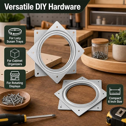 RHBLME 8 Pack Lazy Susan Hardware, 6 Inch Silver Lazy Susan Turntable Bearing 5/16" Thick 500lbs for Turntable, Serving Trays, Kitchen Storage Racks, Craft Table, Rotating Bearing Plate