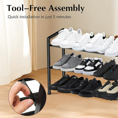hotqueen 3-Tier Expandable Shoe Rack, 17"-41" Adjustable Shoe Shelf Storage Organizer, Heavy Duty Metal Free Standing Shoe Rack for Entryway Closet Doorway, Suitable for Families & Renters