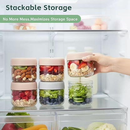2 Pack Glass Overnight Oats Containers with Lids,Stackable Wide Mouth Mason Glass Jars with Airtight Seal Lids,Food Storage Jars for Meal Prep,Yogurt Parfaits,Meal Prep,Pudding,Spices (10 Oz)
