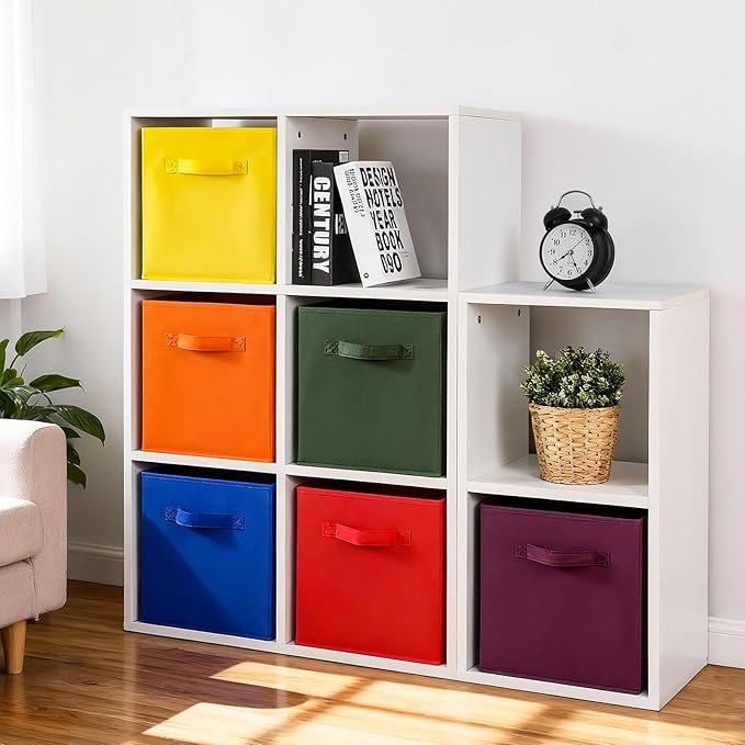 Stero Fabric Storage Bins 6 Pack Fun Colored Durable Storage Cubes with Fabric Handles Foldable Cube Baskets for Home, Kids Room, Closet and Toys Organization Multi Colors-2