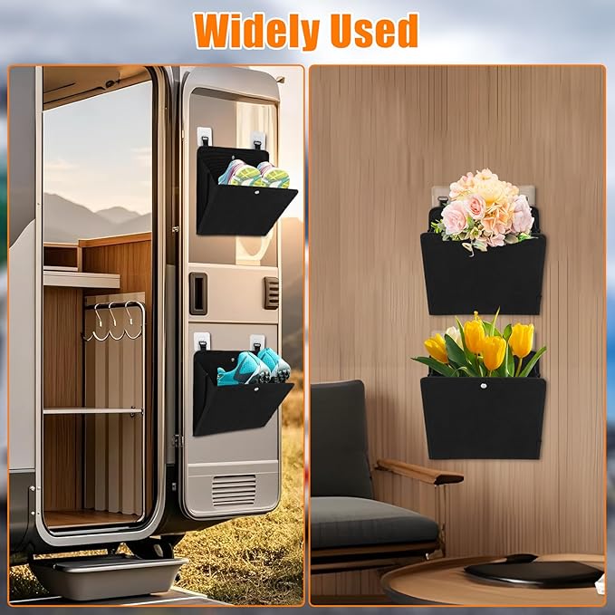 Wall Mounted Shoe Rack for RV Door, 2/4 Pack Hanging Organizer for Shoe Storage, Foldable Rack with Hooks, Wall Organizer for RV Storage and Organization (Black 4Pack)