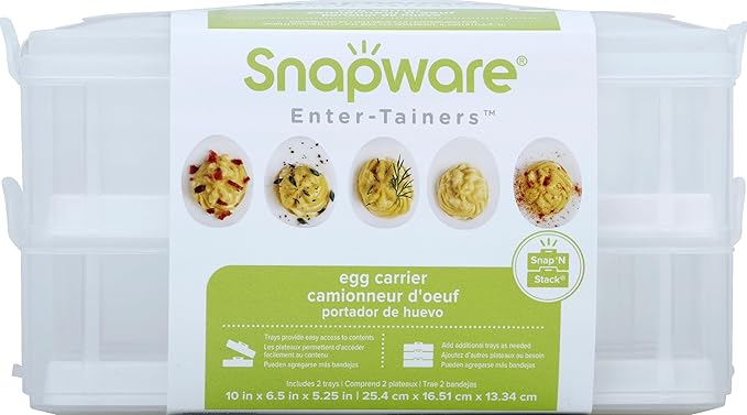 Snapware (2-Layer,24 Eggs Plastic Detachable Deviled Egg Carrier Storage Container With Lid and Handle,Freezer Dishwasher Microwave Safe,(Pack of 6)