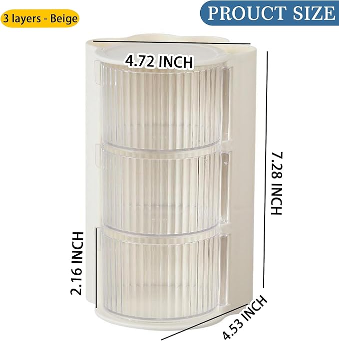 Hair Accessories Organizer with Hair Brush Holder, Rotatable Makeup Brush Holder for Necklaces, Earring, Bracelet, Ring, Makeup Brushes, Hair Clip and Hair Accessories (3 Layer Beige)
