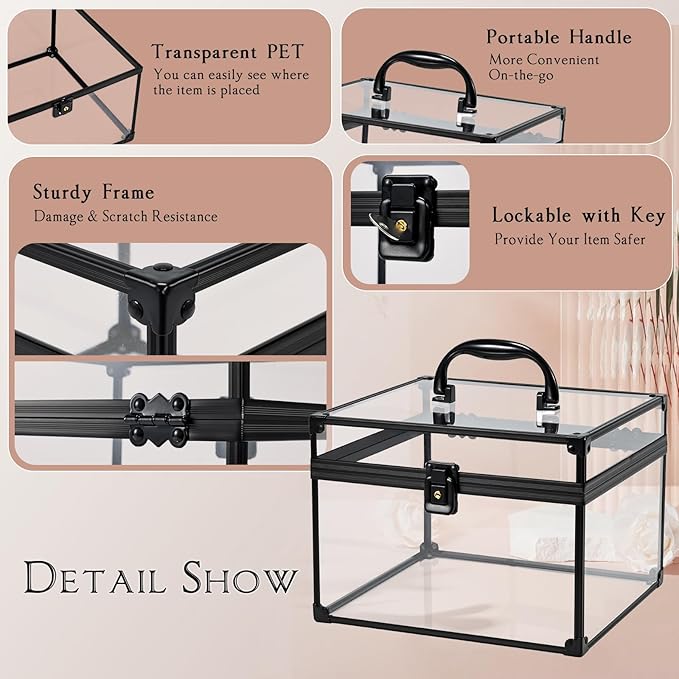Costravio Makeup Display Clear Clear Makeup Case Portable Transparent Artists Train Case Crown Box Large Capacity Toiletry Organizer Box Travel Makeup Storage for Vanity Bathroom Craft Toys Case