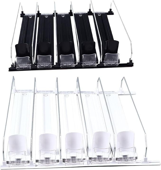 Drink Soda Can Dispenser For Refrigerator, Spring Loaded Fridge Drink, Width Push Rod Slide Rail Soda Can 38cm(Black)