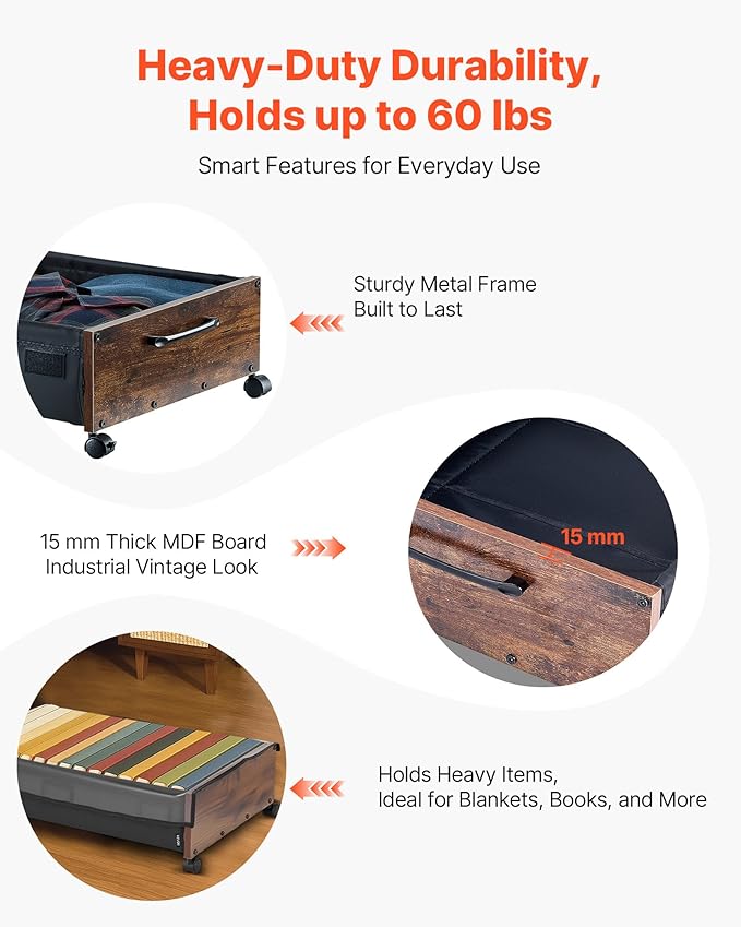 VEVOR Under Bed Storage with Wheels, 36.0 x 18.1 x 7.3 inch, Underbed Containers with Clear Lid, Underbed Shoe Organizer, Rolling Under the Bed Storage Bins for Clothes Shoes Blankets Bedroom, 2 Pack