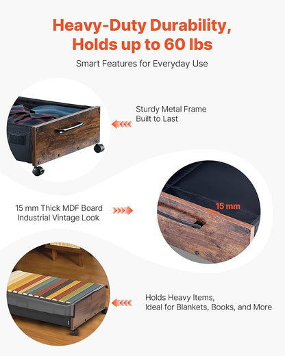 VEVOR Under Bed Storage with Wheels, 36.0 x 18.1 x 7.3 inch, Underbed Containers with Clear Lid, Underbed Shoe Organizer, Rolling Under the Bed Storage Bins for Clothes Shoes Blankets Bedroom, 2 Pack