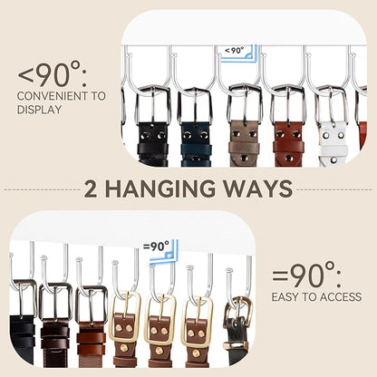 Belt Hanger Wall Mount, Wooden Closet Belt Organizer with 24 Metal Hooks, Large Capacity, White, 2 Pcs