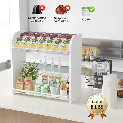 Lixple Coffee Pod Organizer for Countertop, Bamboo K Cup Holder, Easy Assembly Coffee Station Organizer for Home Office Coffee Bar, White