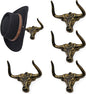 Cowboy Hat Rack for Wall 4 Pack Modern Metal Cowboy Hat Holder Cast Iron Hat Hanger Western Longhorn Hooks Storage and Display at Closet Bedroom Living Room Antique Gold Men's Gift