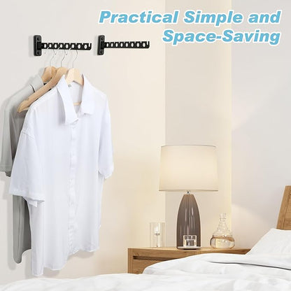 Alise Clothes Drying Rack Wall Mounted Coat Hanger Black, Foldable Hangers Rack Clothes Hook Closet Storage Organizer, Swivel Space Saving Clothes Hanger Rack for Bedroom Bathroom Laundry