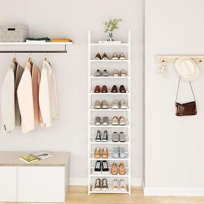 10-Tier Tall Shoe Rack for Closet, Entryway, Adjustable Sturdy Durable Shoe Shelf,Narrow Shoe Stand Organizer (18" W×10" D×72.8" H,White)