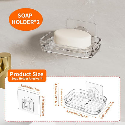 Bar Soap Dish 2 Pack,Self Draining Soap Holder for Shower,Wall Mounted Soap Saver with Strong Adhesive, No Drilling Clear Plastic Holder for Bathroom Storage & Kitchen Sink Organizer,Keeps Soap Dry