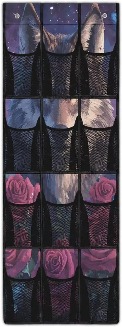 Wolf Door Hanging Shoe Organizer 12 Pockets Behind Door Organizer for Dorm Room Easy to Install Rose Wall Hanging Storage for Office