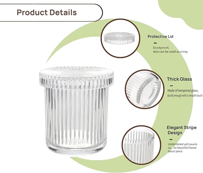 2 Pack Glass Qtip Holder with Lid, Qtip Dispenser Bathroom Storage Jars- Glass Apothecary Jars for Cotton Ball, Swab, Pads, Floss Picks, Bathroom Accessories Organization and Vanity Organizer(Clear)