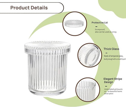 2 Pack Glass Qtip Holder with Lid, Qtip Dispenser Bathroom Storage Jars- Glass Apothecary Jars for Cotton Ball, Swab, Pads, Floss Picks, Bathroom Accessories Organization and Vanity Organizer(Clear)