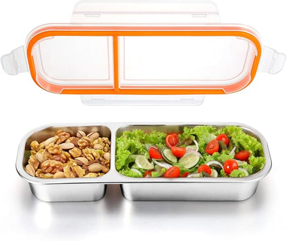 Palksky Bento Snack Containers Stainless Steel for Adult, Reusable Metal Lunch Boxes with Lids, Divided Food Storage Containers for Office, Gym, Travel, Outdoor