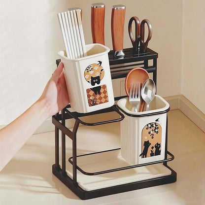 Kitchen Utensil & Knife Holder.Countertop Cutlery Organizer and Drying Caddy, Wall Mountable Utensil Rack for Spoons, Forks & Knives - Smart Kitchen Organization