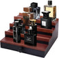 Cologne Organizer for Men - 4 Tier Walnut Black Wooden Cologne Display Stand with Drawer and Hidden Compartment, Mens Cologne Holder Shelf for Organizing and Storing, Walnut Black