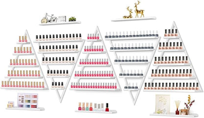 10PCS Metal Wall-mounted Nail Polish Storage Racks, Lorvain 5 Tiers White Triangular Display Rack Cosmetic Display Case Lipstick Perfume Wall Shelf Essential Oil Organizer for Home Spa Nail Salon Shop