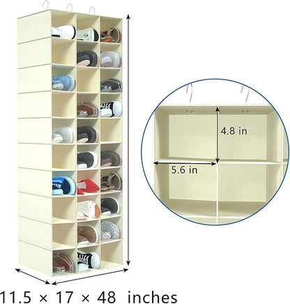 Libeder Hanging Closet Organizers 30 Section Shoe Shelves, Shoe Storage Hanging Shoe Holder, Breathable No-wover Fabric for Shoes, Beige