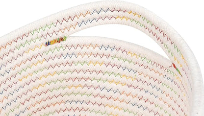 CubesLand Small Woven Baskets,Cute Baskets or Shelf Set 2,Cube Organizer Basket Bin,Soft Toys Storage Basket,Baby Nursery Basket Bin,Home Decor 12"D x 8"W x 5"H Rainbow Stitches