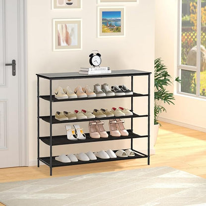 PayLessHere 5 Tier Shoe Rack Shoe Bench Shoe Rack Shelf with Steel Frame Standing for Closet Entryway Hallway Corridor Storage Organizers (Black)