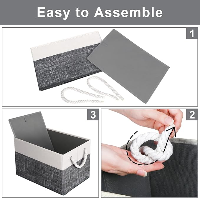 Fab totes Storage Bins 2-Pack, Foldable Storage Baskets for Organizing Toys, Books, Shelves, Closet, Large Storage Box with Rope Handles, Sturdy Organizer Bins, White & Black