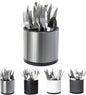LIBODOUR Kitchen Utensil Holder Small 360°Rotating For Counter Organizer Stainless Steel Storage Silverware Caddy 3 Compartment Flatware Spoon Spatula Tool Cutlery Container