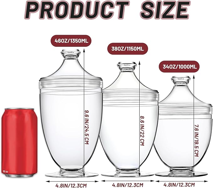 Acrylic Apothecary Jars with Lids, 3-Piece Vanity Organizer Canisters, Storage Container Jars for Bathroom, Laundry Room, Kitchen, Candy Buffet