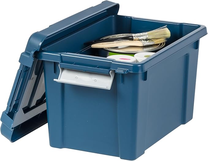 IRIS USA 5 Gallon Eco-Friendly Lockable Storage Bins with Lids, 6 Pack - Made in USA, Heavy Duty, Stackable Containers, Garage Organizing Bins Moving Tubs, Rugged Sturdy Equipment Utility Box - Navy
