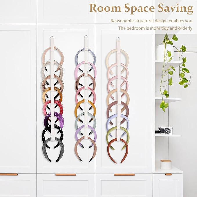 3 PCS Headband Holder Organizer for Girl,Hanging Hairband Storage for Women,Beige Hair Hoop Display Hair Accessories Organizer Bedroom College Dorm Decor