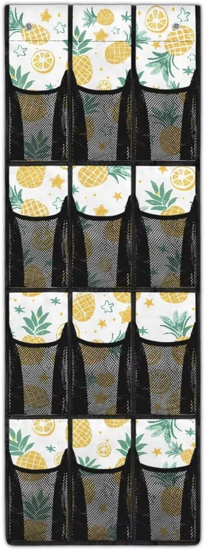 Over the Door Organizer with 12 Mesh Pockets, Storage Hanging Bag Behind the Door for Shoes Toys Cleaning Supplies, Perfect for Bedroom Bathroom or College Dorm, Pineapple