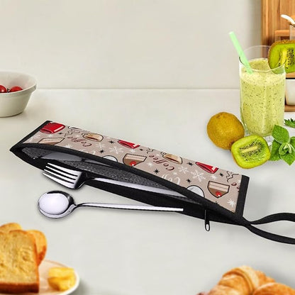 Cutlery Storage Bag Travel Silverware Cloth Bags for Travel Tableware Carrying Bag Travel Silverware Case Utensil Pouch Utensil Case,Coffee