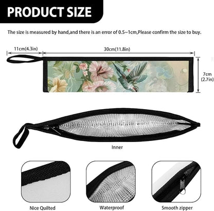 COEQINE Hummingbirds Travel Flatware Organizer Cutlery Pouch Metal Straws Case Green Floral Utensil Carrying Case for Knife Frok Spoon Organizer Holder