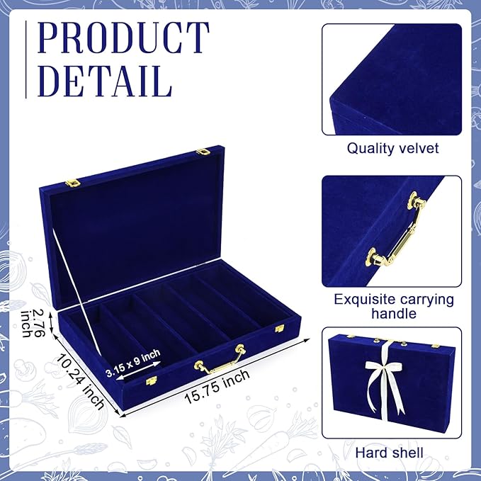 Pickmesh Silverware Case with Lid and Handle, Silverware Storage Box Sterling Silver Flatware Chest Without Silver Tarnish Proof Utensils Organizer for Kitchen Decor Wedding Gifts(Royal Blue,1 Layer)