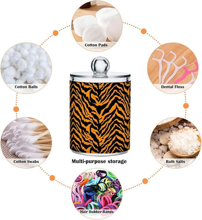 ALAZA 2pcs Tiger Print Animal Qtip Holder Dispenser 14 oz Bathroom Storage Clear Apothecary Jars Containers Cotton Ball,Cotton Rounds,Floss Picks, Hair Clips, Food