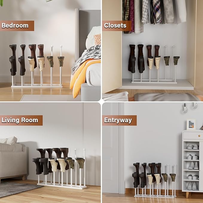 Free Standing Shoe Racks, Tall Black Metal Boot Rack Organizer for 6 Pairs, Knee-High Boot Storage Shelf for Closet, Bedroom, Entryway, Hallway, White