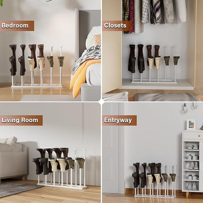 Free Standing Shoe Racks, Tall Black Metal Boot Rack Organizer for 6 Pairs, Knee-High Boot Storage Shelf for Closet, Bedroom, Entryway, Hallway, White