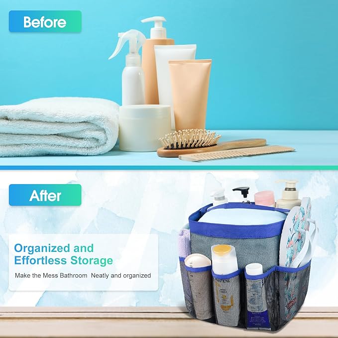 Attmu Mesh Shower Caddy Portable for College Dorm Room Camping Essentials, Shower Caddy Dorm with 9-Pockets, Large Capacity Hanging Basket Bathroom Bag for Toiletry, Swimming, Gym, Camp, Beach
