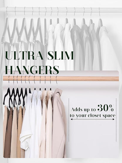 Cozymood Velvet Pant Hangers 36 Packs Ultra Thin Hangers with Clips Non Slip Velvet Skirt Hanger Space Saving Clothes Hanger with Clips for Pants, Skirts, Jeans, Shorts (Black)