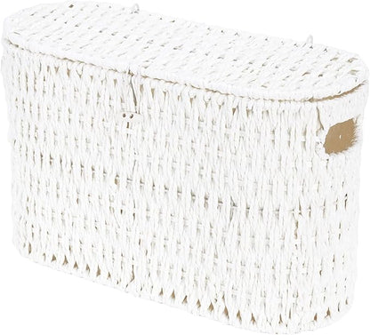 Coeusy Toilet Paper Storage Basket with Lid, Paper Rope Toilet Paper Holder for Up to 6 Mega Rolls, Wicker Basket for Bathroom Accessories Organizer, Boho Hand Woven Rattan Decorative Decor, White
