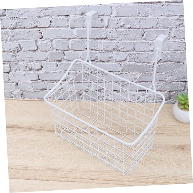 PRETYZOOM Over Cabinet Door Hanging Basket Organizer Rust White Storage Rack with Ventilated Hollow Design for Kitchen Bathroom Office Cabinet Doors Easy Installation and Removal