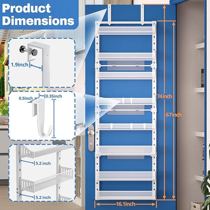 coobest 8-Tier Over the door Spice Rack Organizer, Large Heavy Duty Metal Wall Mount or Over The Door, 2 in 1 Rust-Proof Hanging Storage Shelf for Kitchen Pantry, Bathroom, Laundry Room, Closet