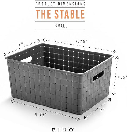 BINO | Plastic Storage Baskets Small - Grey | THE STABLE COLLECTION | Multi-Use Storage | Rectangular Cabinet Organizer | Baskets For Organizing with Handles | Home Office Organization and Storage