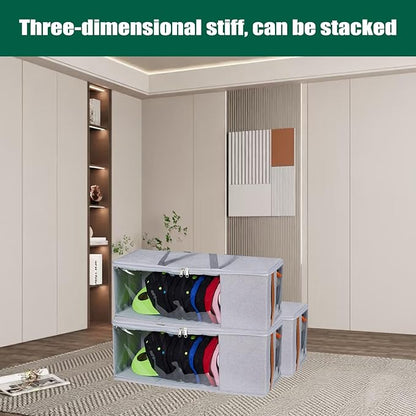 Veki Hat Organizer for Baseball Caps, Stackable Hat Storage Box, Large Capacity to Store 17 Hats, With Clear Window, Anti-Collapse, for Newsboy Cap, Baseball Cap, Hats Box Closet Storage (Grey)